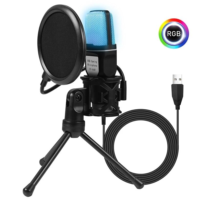 Condenser Professional Microphone Mic For PC Laptop Computer Gaming USB Wired Streaming Podcast Studio Mike Kit Gamer Essory