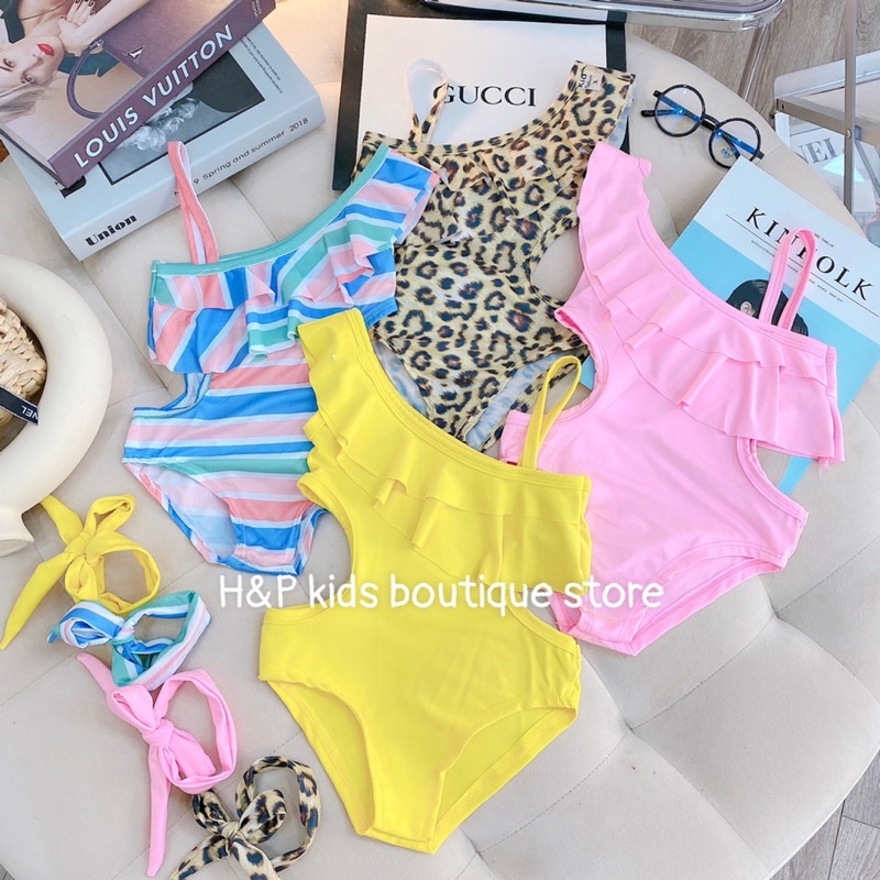 Bikini, bộ đồ bơi khoét eo kèm turban cho bé gái