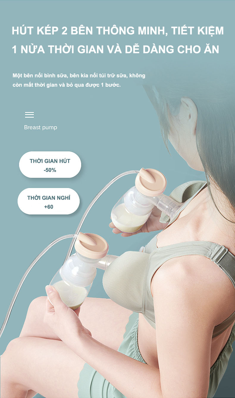 Máy hút sữa điện đôi 4 chức năng 9 cấp lực, massage, kích sữa, hút sữa không đau bảo hành toàn quốc