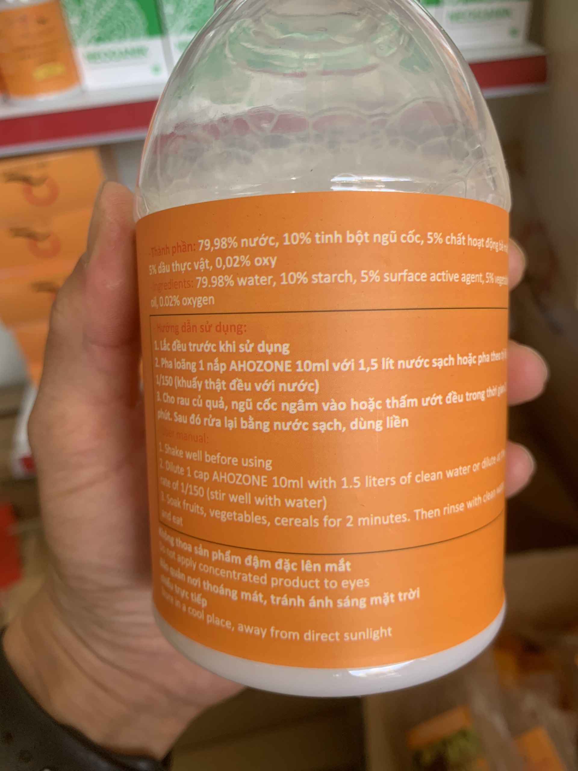 Nước Rửa Rau Củ Quả Thực Phẩm AHOZONE chai 500ml- [Quy Nguyên phân phối]