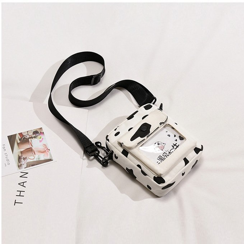 Túi Đeo Chéo Họa Tiết Bò Sữa Vải Canvas Form Vuông Siêu Cute Dễ Thương Đi Học Đi Chơi Phong Cách Hàn Quốc
