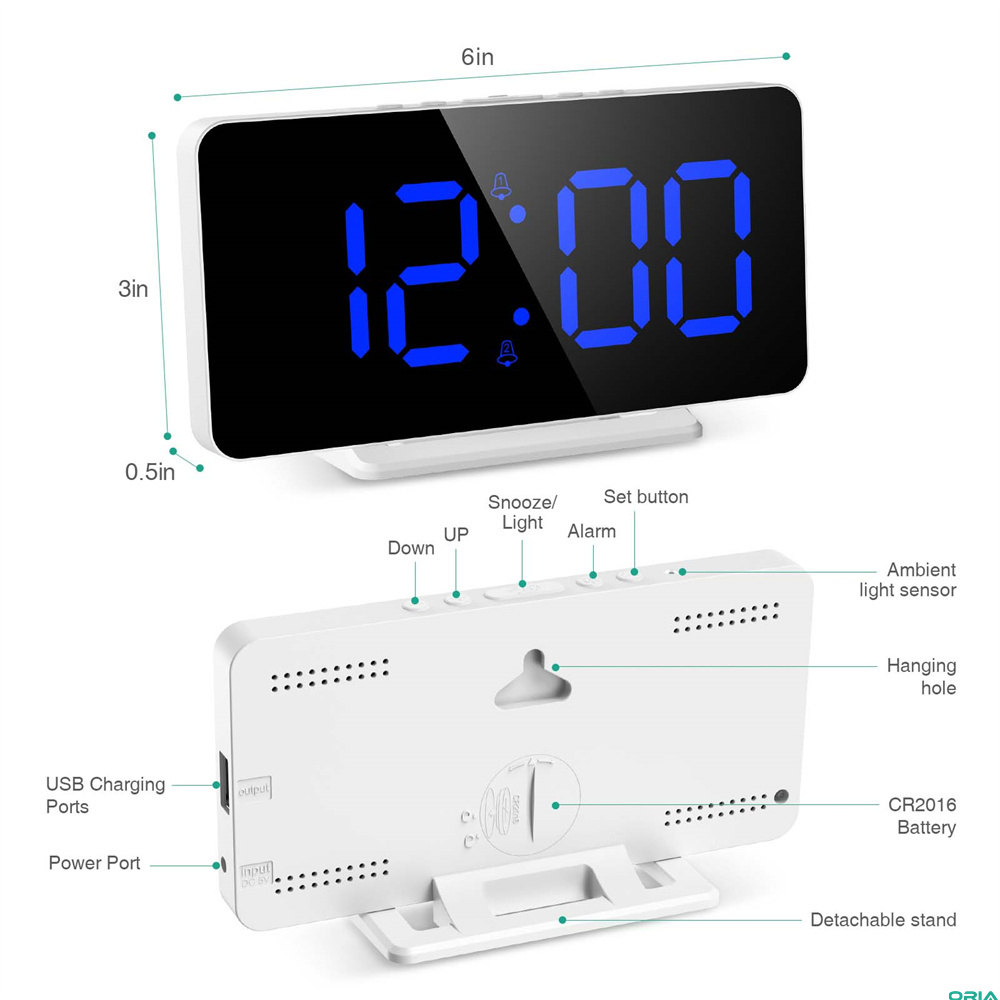 ORIA Đồng Hồ Kỹ Thuật Số 6.5 Inch Đồng Hồ Treo Tường USB Đồng Hồ Báo Thức LED Định Dạng 12/24H Với Chức Năng Báo Lại Độ Sáng Có Thể Điều Chỉnh