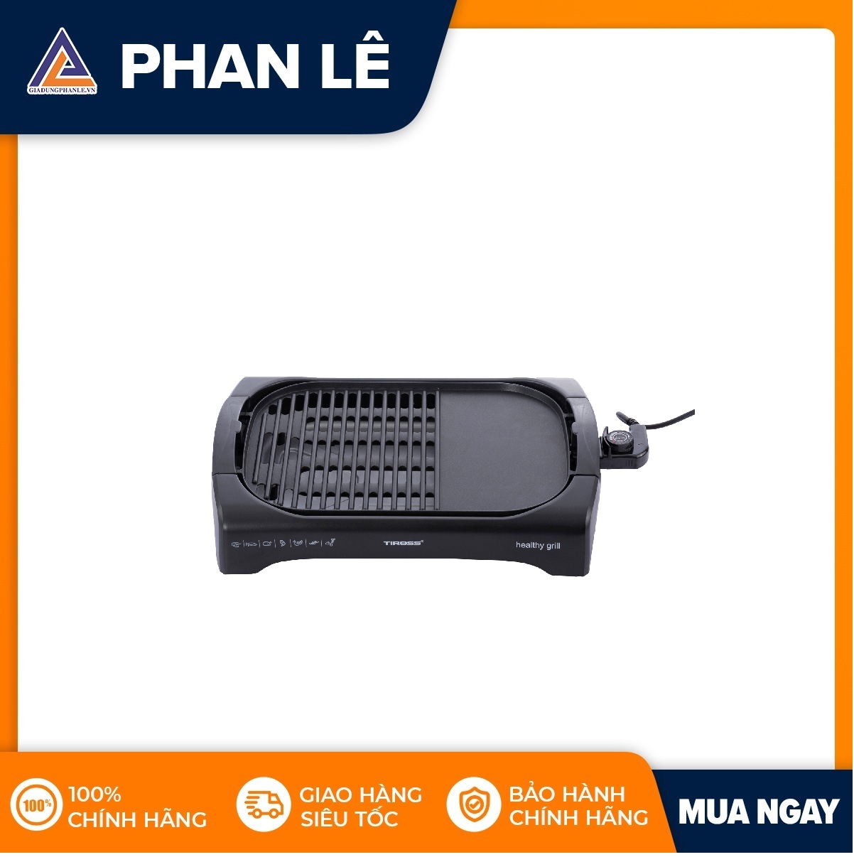 Vỉ nướng điện để bàn Tiross TS968 (Đen)