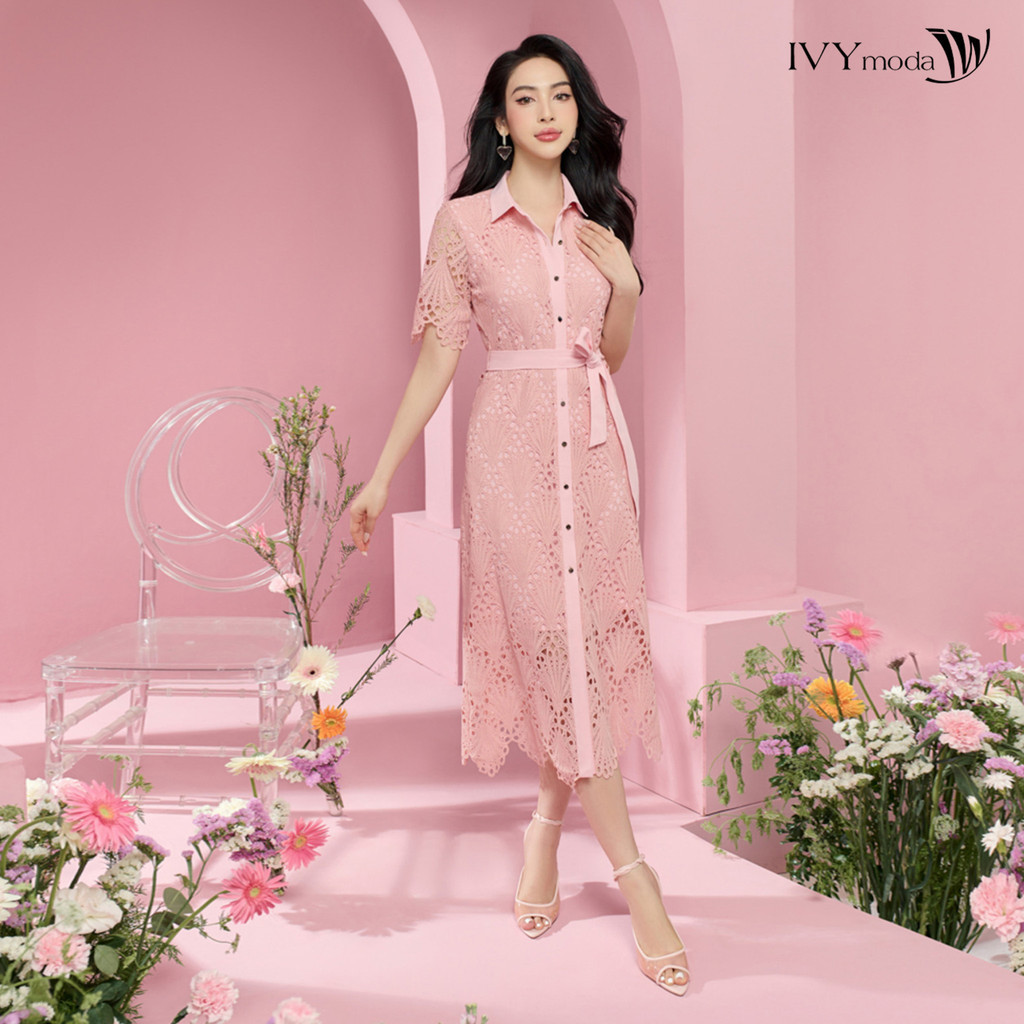 Đầm ren phối đai nơ IVY moda MS 48M8331