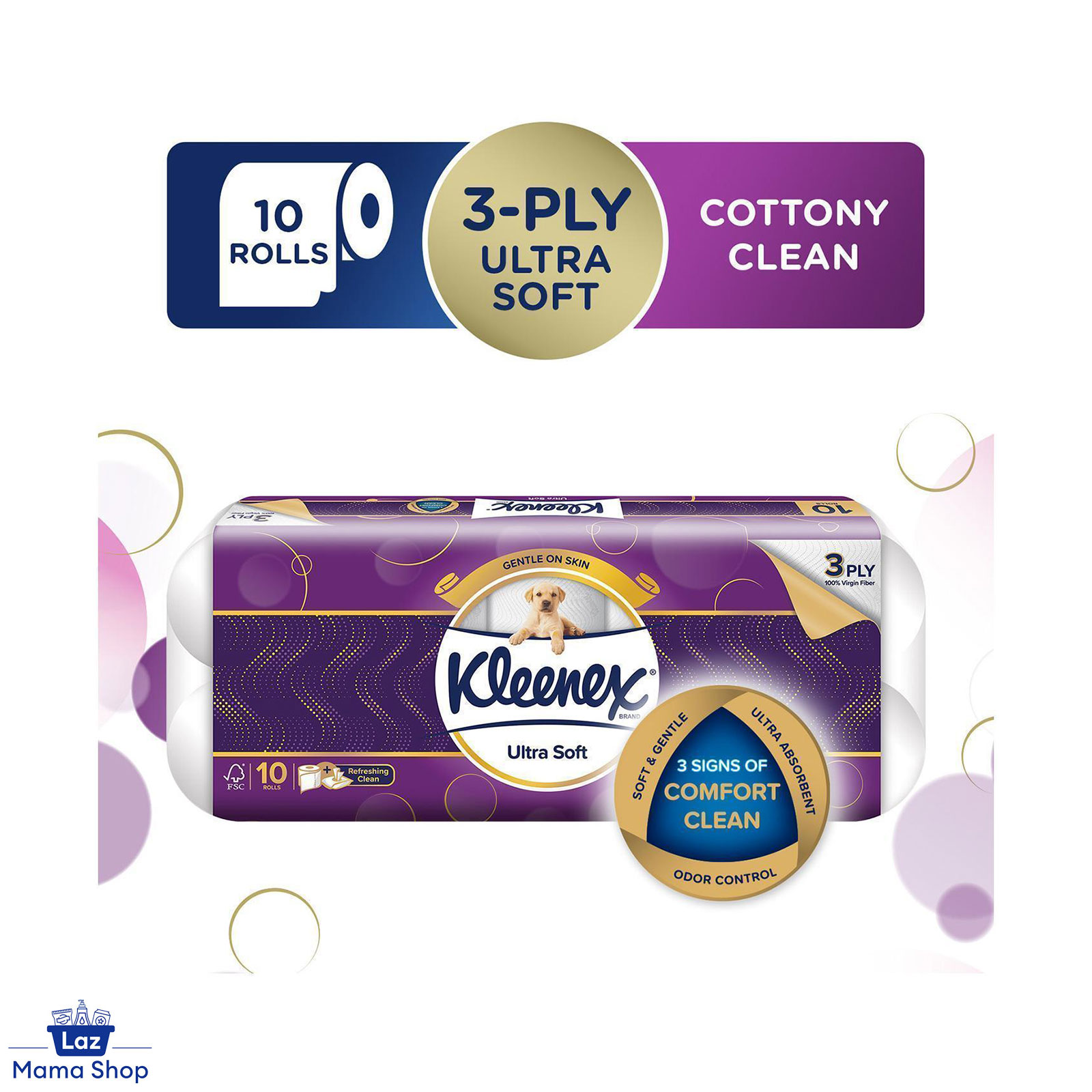 Kleenex Ultra Soft Cottony Clean 3-Ply Toilet Tissue - 10 Rolls