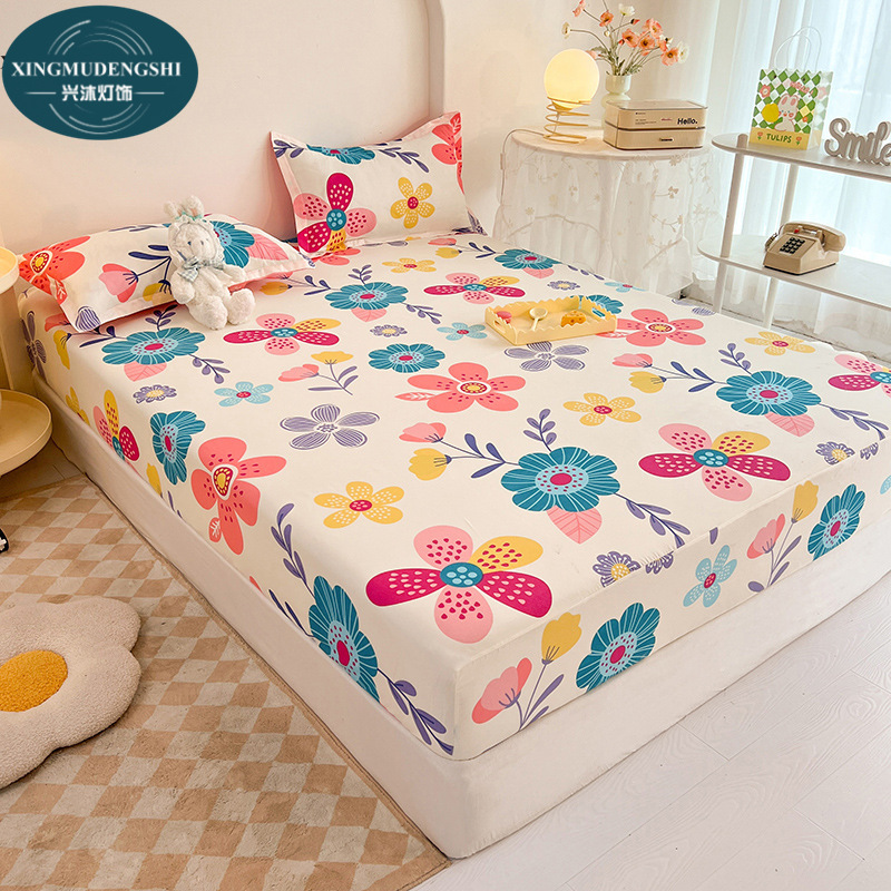 Solid color brushed bed cover solid color bed hat hotel mattress protector single piece cute