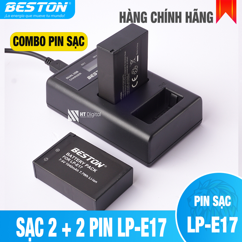 Dock Sạc Đôi + Pin Canon LP-E17 Beston Cho Canon 750D 760D 77D M3 M5 800D M6, Pin E17 DSRL EOS M, bộ sạc pin cho máy ảnh, máy quay, sạc nhanh