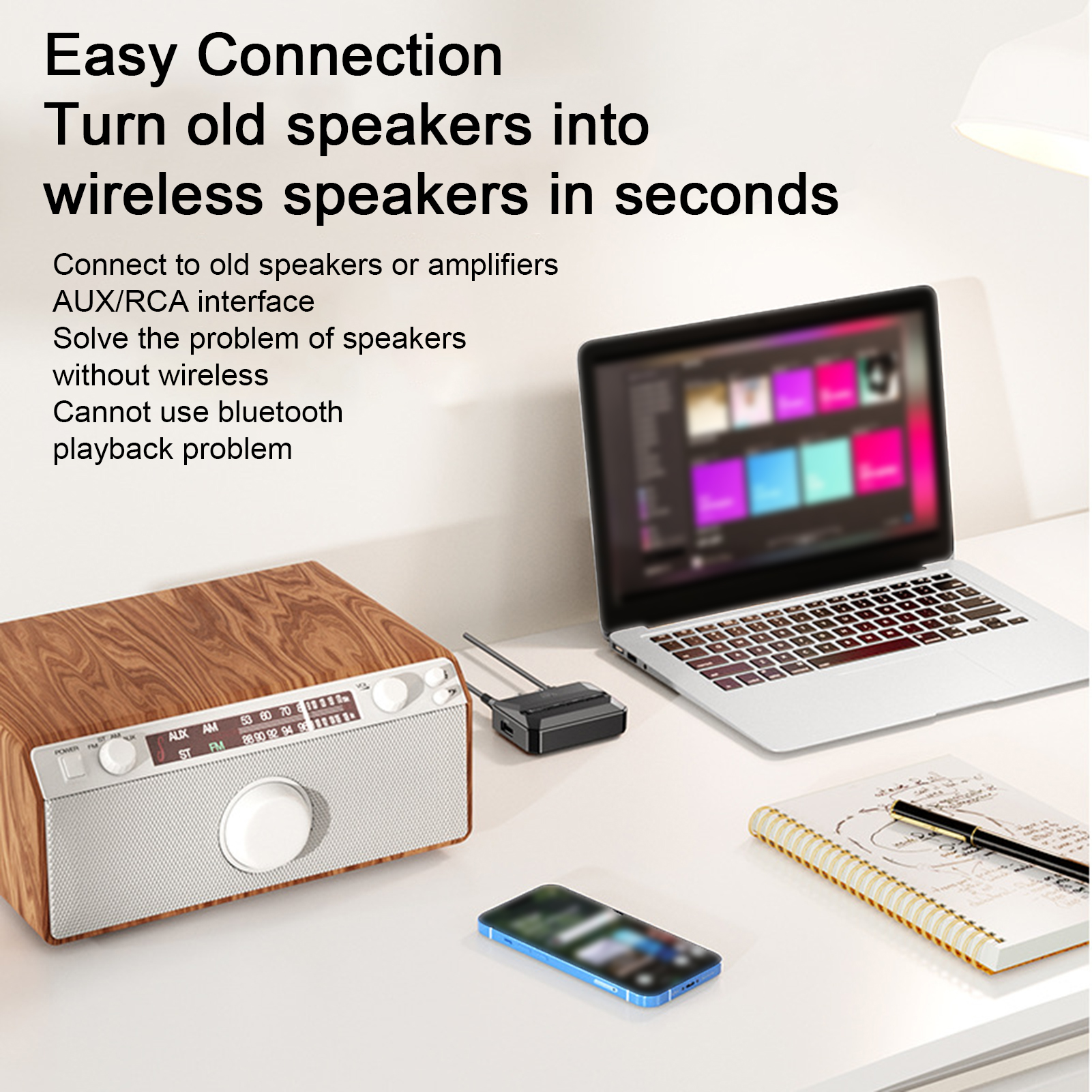 Bluetooth-compatible Music Receiver Wireless Speaker Adapter Wireless Audio Receiver with Nfc Hifi Stereo Sound Usb/tf Card Play Multi-interface Low Latency Bluetooth 5.3 Adapter