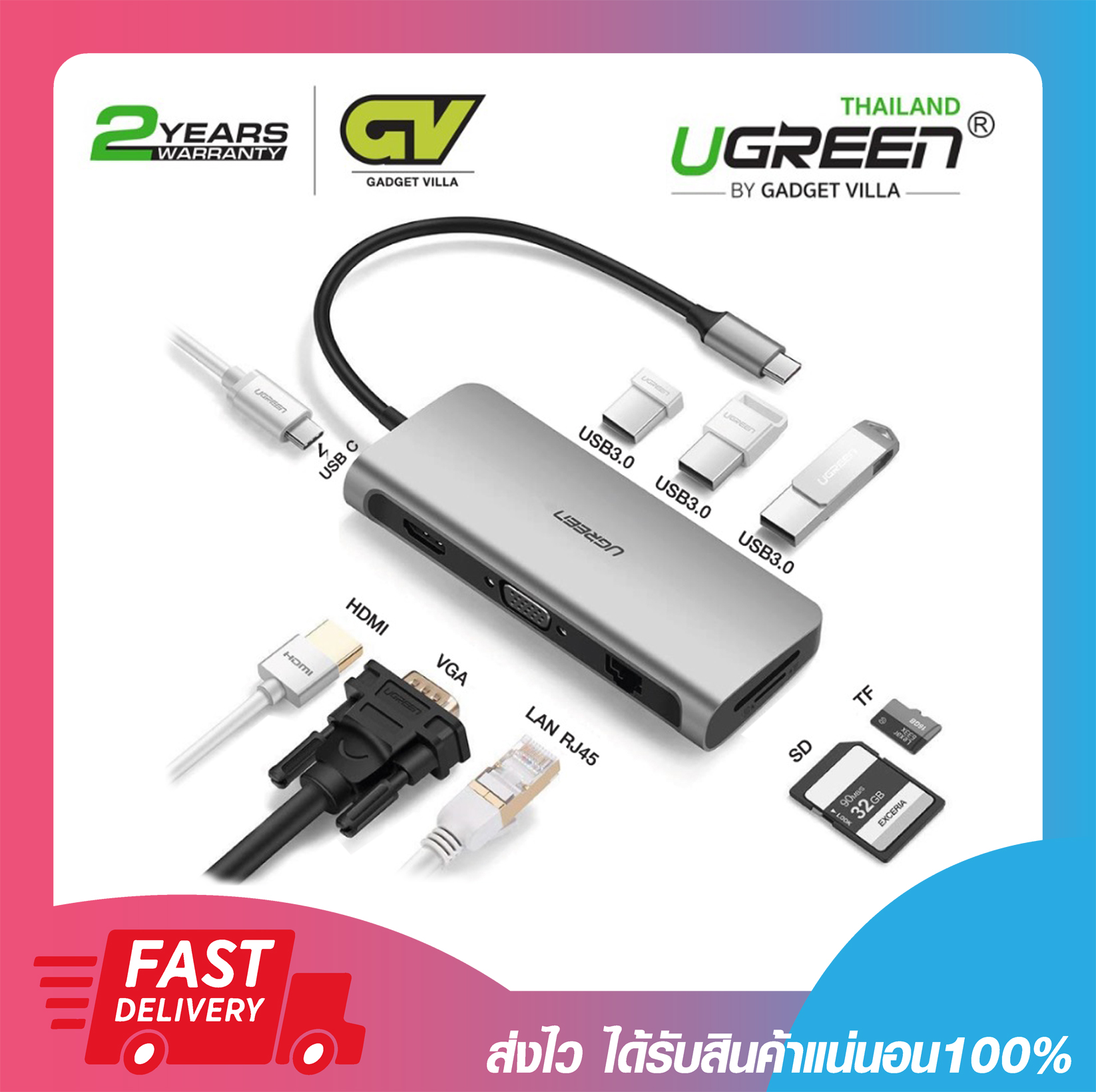 Ugreen In Type C Multifunctional Usb C To Hdmi Vga Usb