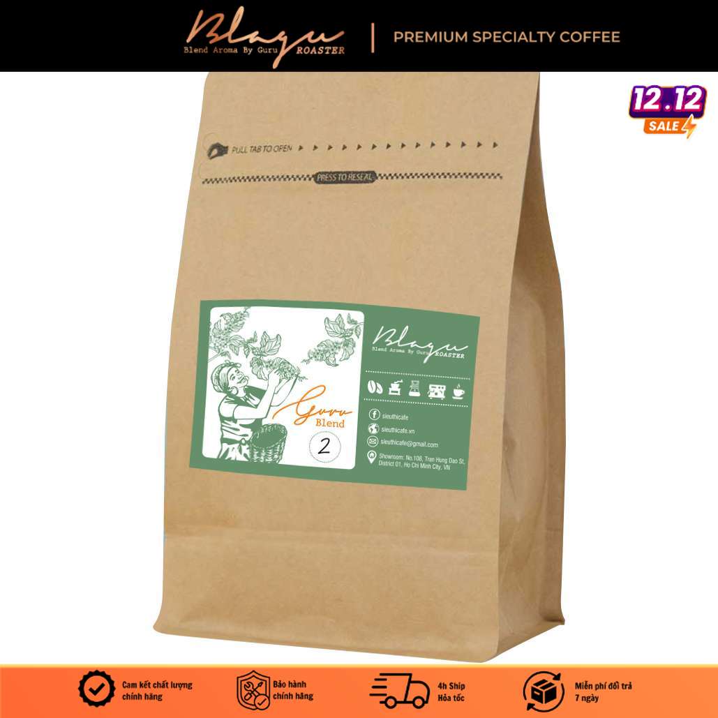 [HCM]CÀ PHÊ BLAGU HẠT ĐÃ RANG  GURU BLEND 2 MEDIUM ROAST 250G