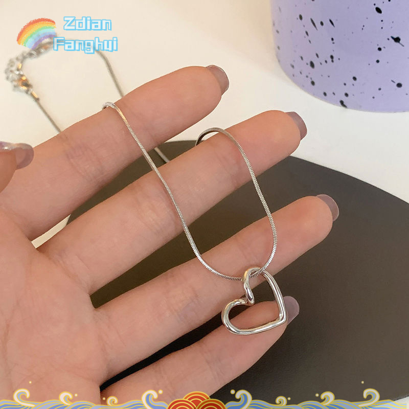 Zdian Heart-shaped Pendant Snake Bone Chain Necklace Hollow Design Elegant Simple Korean Style Clavicle Chain For Women Jewelry Gift