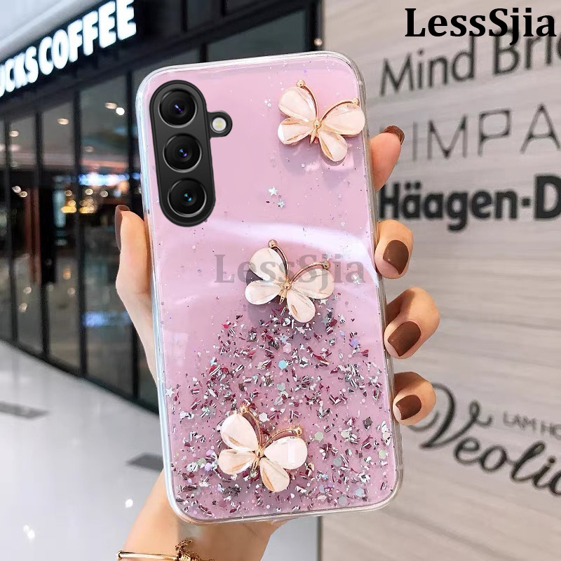 Phone cover Samsung Galaxy S24 FE 24 Ultra Back case Sparkling Star Moon Soft Silicone Transparent Butterfly Pattern Anti Drop For Samsung S24 Ultra Plus S24 FE Phone cases.