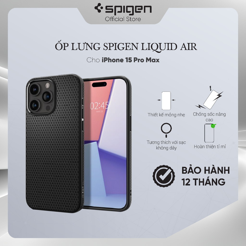 Ốp lưng cho iphone 15/ 15 plus/ 15 pro/ 15 pro max spigen liquid air - hàng chính hãng
