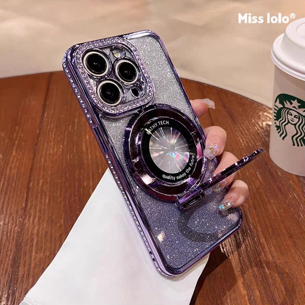 【Diamond glitter paper/bracket/purple/soft/case】compatible for iPhone 15 14 13 12 pro max case