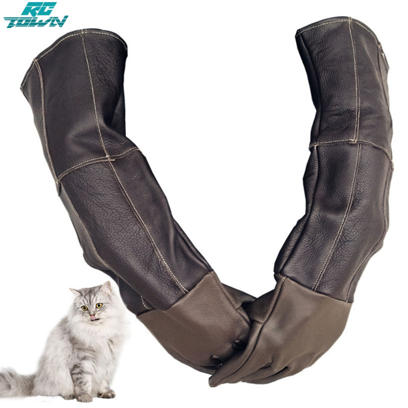 Thicken Long Anti-Bite Scratch Proof Cattlehide Gloves for Pet Dog Cat