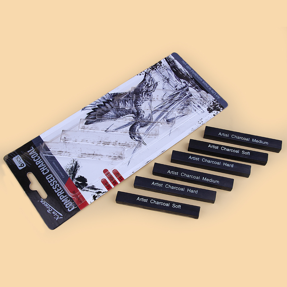 6Pcs Compressed Charcoal Sticks, (Soft, Medium, Hard) Square Vine Charcoal  Sticks for Drawing, Sketching, Shading, Charcoal Drawing Set for Beginners  & Pro Artists