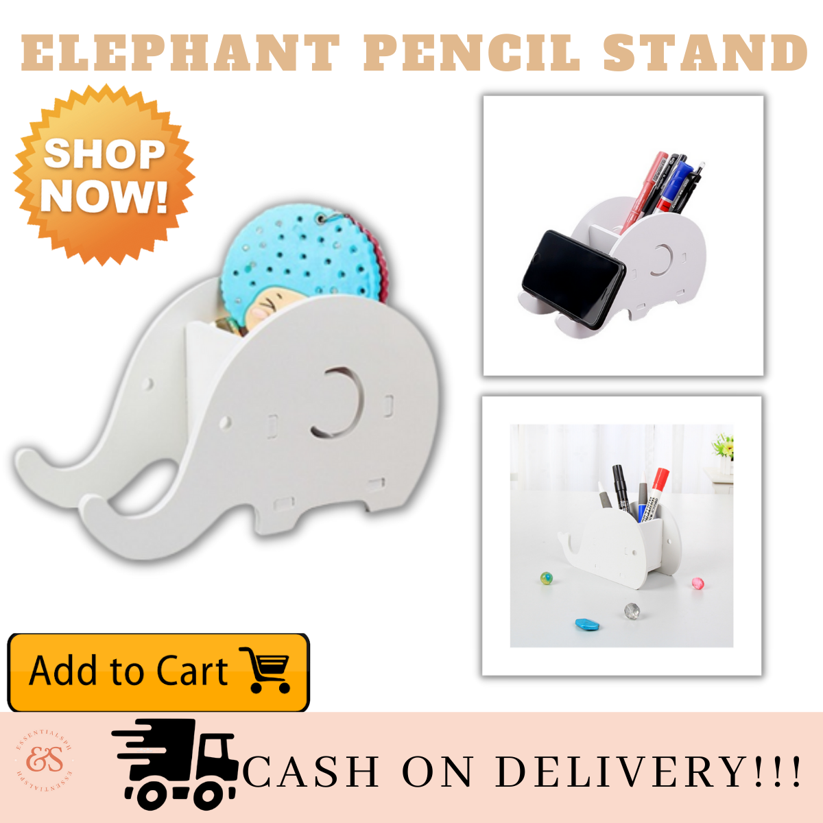 Elephant Stationery Organizer Phone Stand Holder Elephant Wood