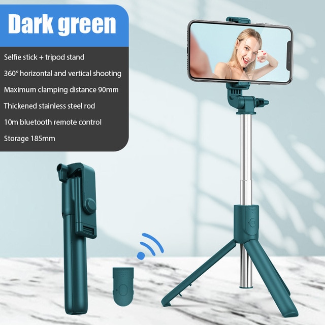 New R1 Universal Bluetooth Selfie Stick Tripod with Wireless Remote Control Mini Retractable Selfie Stick 360 ° Phone Bracket
