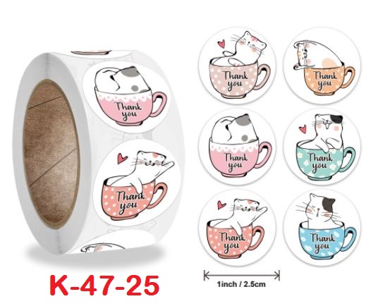 Cuộn 500 miếng dán Sticker "Thank You" - 6 styles (đường kính nhãn dán 2,5cm)