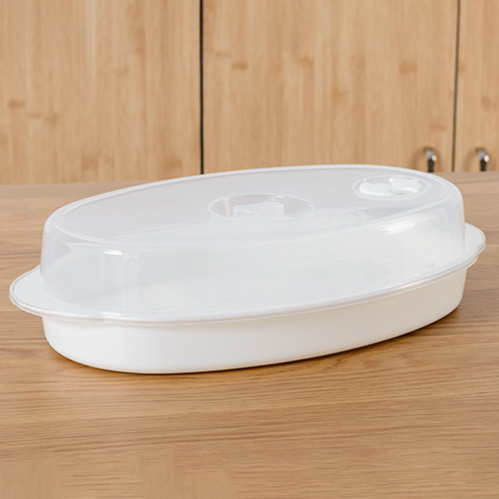 Fish Steaming Dish Microwave Steamer for Fish Authentic Steamed Fish Plate Microwaveable Transparent Cover Perfect for Home Kitchen