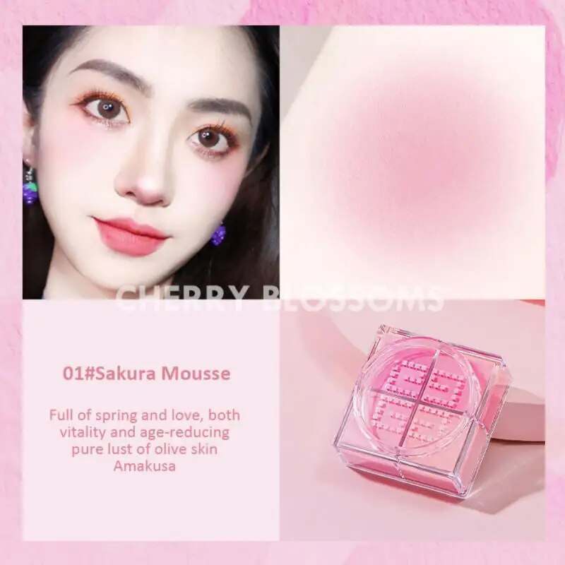 4-Grids Face Blush Matte Finish Makeup Loose Powder Rouge Blusher Waterproof Natural Delicate Contouring Brightening Complexion. 