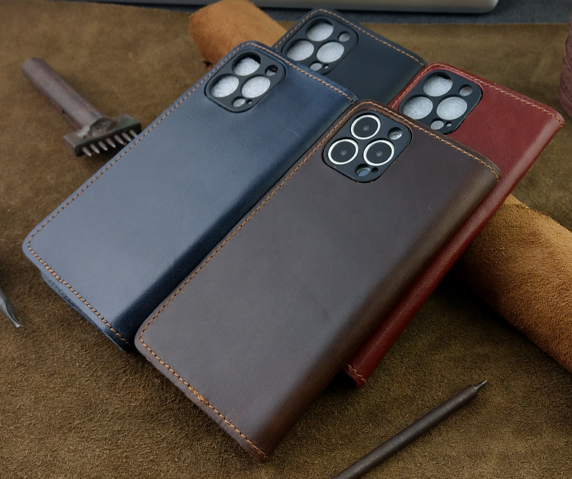 Bao Da dành cho Iphone 12 pro max /13 pro/13 pro max Handmade Da Bò Thật