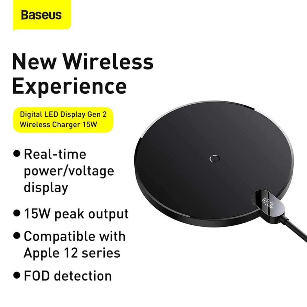 Baseus 15W Digital LED Display Gen 2 Wireless Charger With 1.5 m charge cable Supports Samsung S21 S20 Huawei P50 Pro For iiPhone 12.13