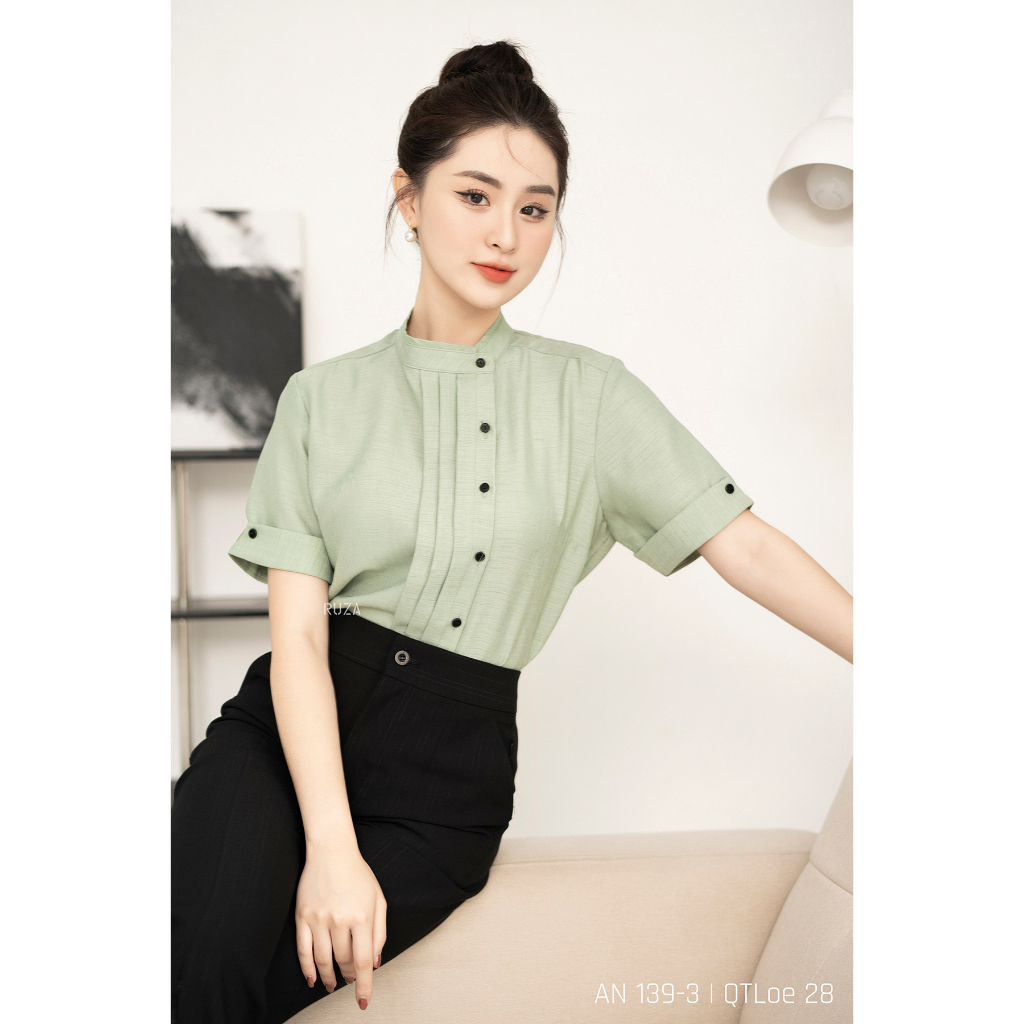 Áo sơ mi nữ RUZA tay ngắn hoạ tiết thời trang công sở AN 139