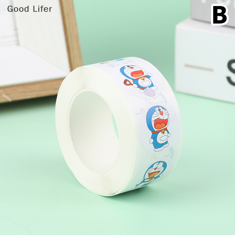 Good Lifer 500PCS Roll Doraemon Anime Doraemon Sticker Gift Reward Sticker Roll Sticker Hand Account Sticker Seal