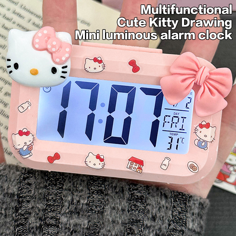 Sanrio Hello Kitty Alarm Clock Cartoon Mini Kitty Cat Noctilucent Alarms Clocks GJCUTE. 