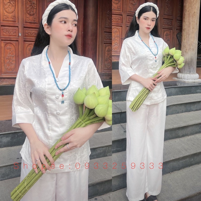 Đồ lam đi chùa # bà lai gấm và lụa pháp cao cấp# quần áo nữ # đồ bộ