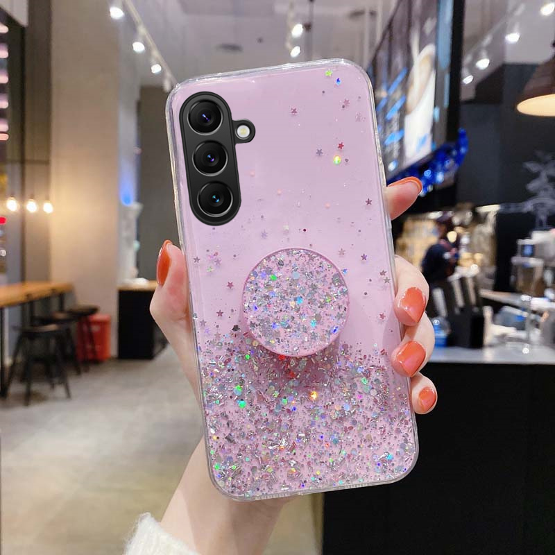 Phone Cover Samsung M35 A35 Back case Glittering Soft Stars Moon Sequins Folding Stand Transparent Silicone Anti Drop For Galaxy A35 M35 Phone cases.