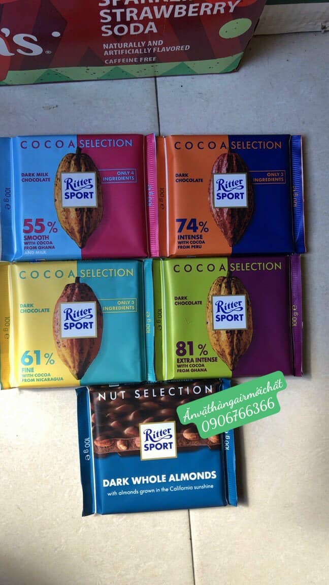 [DATE MỚI 11/2026]Socola Đức Ritter Sport Đủ Vị Thanh 100 Gram