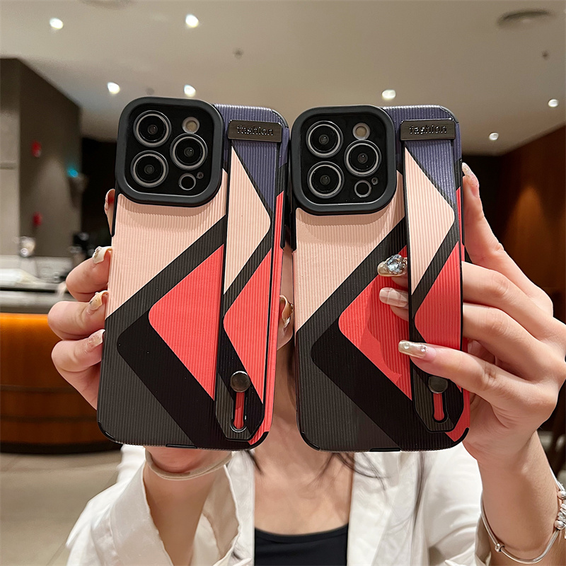 Geometric red squares fashion phone case for iphone 7 8 plus se 3 shockproof phone case for iphone 11 12 13 14 pro max casing leather wristband back cover