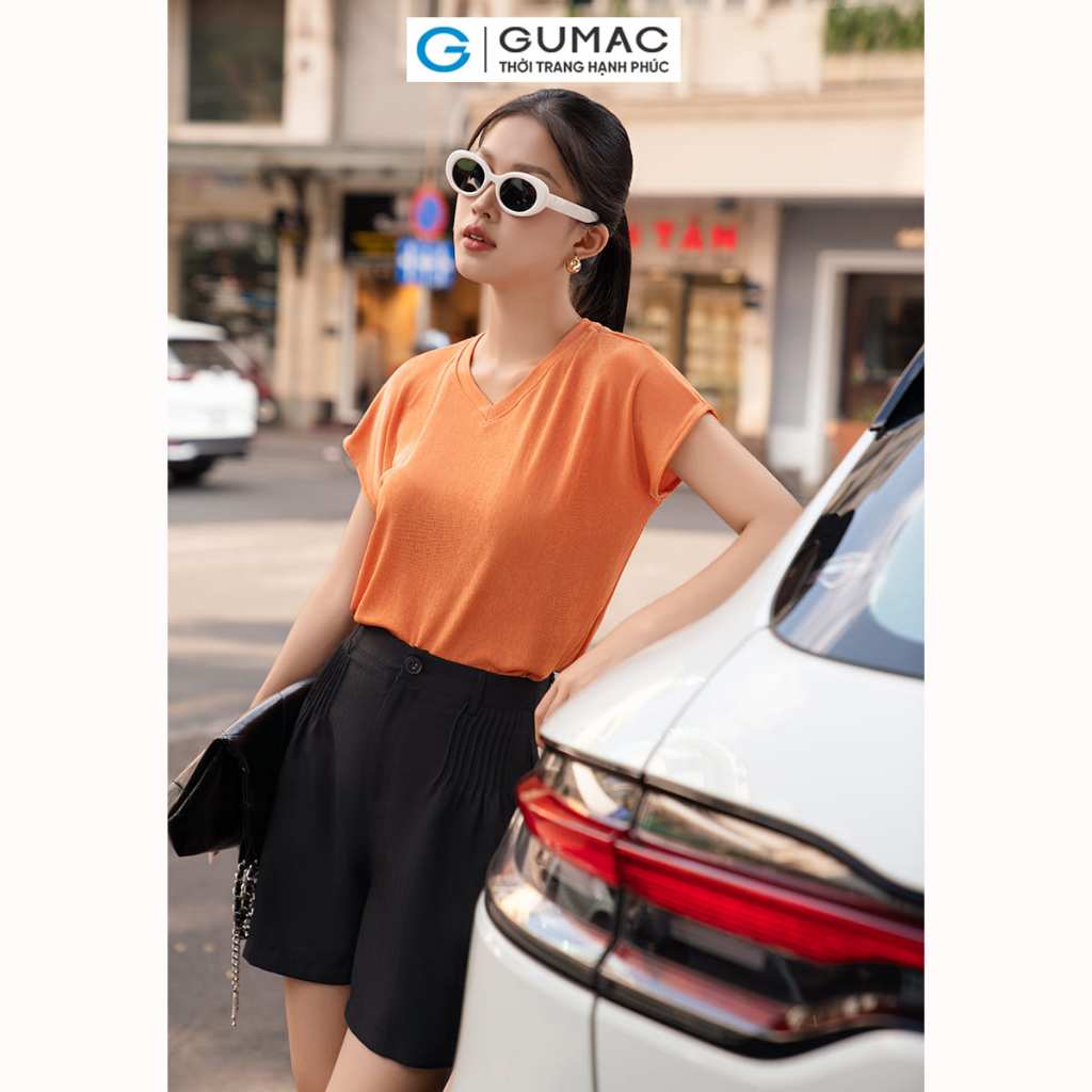 [15 - 17.4 |Voucher 8-12%] Áo thun nữ cổ tim thời trang GUMAC ATE05030