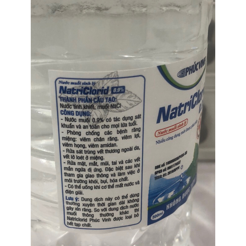 Nước muối sinh lý Natri Clorid 0,9% Chai 500ml