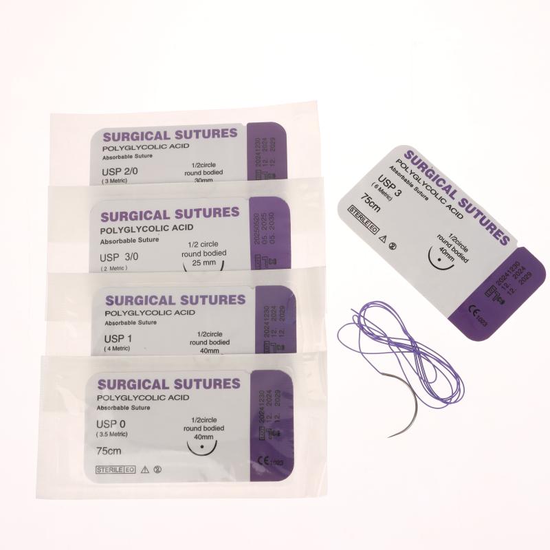 1/5PCS PGA 75CM With Needle 3/0 2/0 0 1 2 3 Absorbable Suture Thread ...
