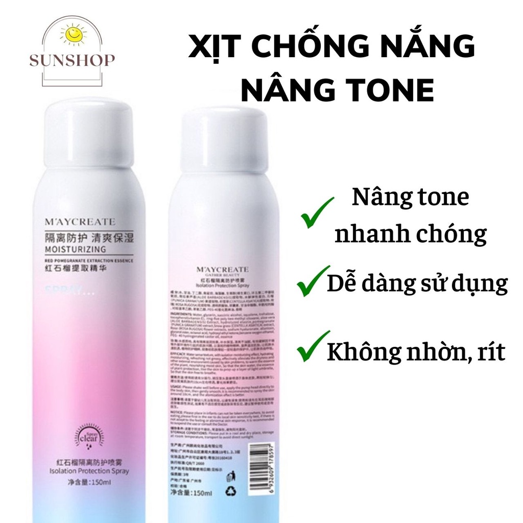 Xịt Chống Nắng MAYCREATE Nội Địa Trung 150ml