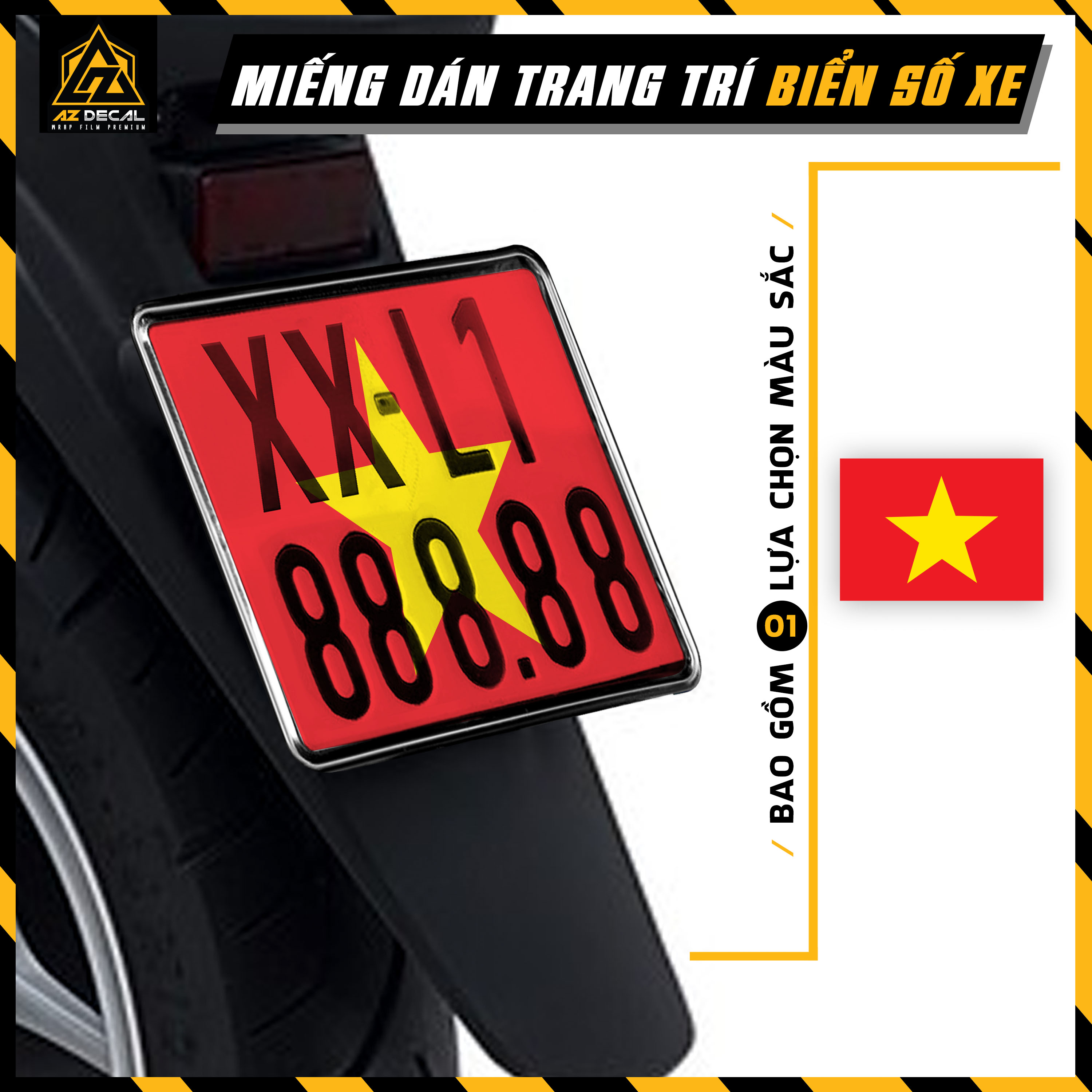 Decal Màu trong Suốt Dán Biển Số Xe Mẫu Cờ Việt Nam | Tem Dán Biển Số Xe Máy, Xe Điện, Ô Tô Chống Nước, Bền Màu - Azdecal