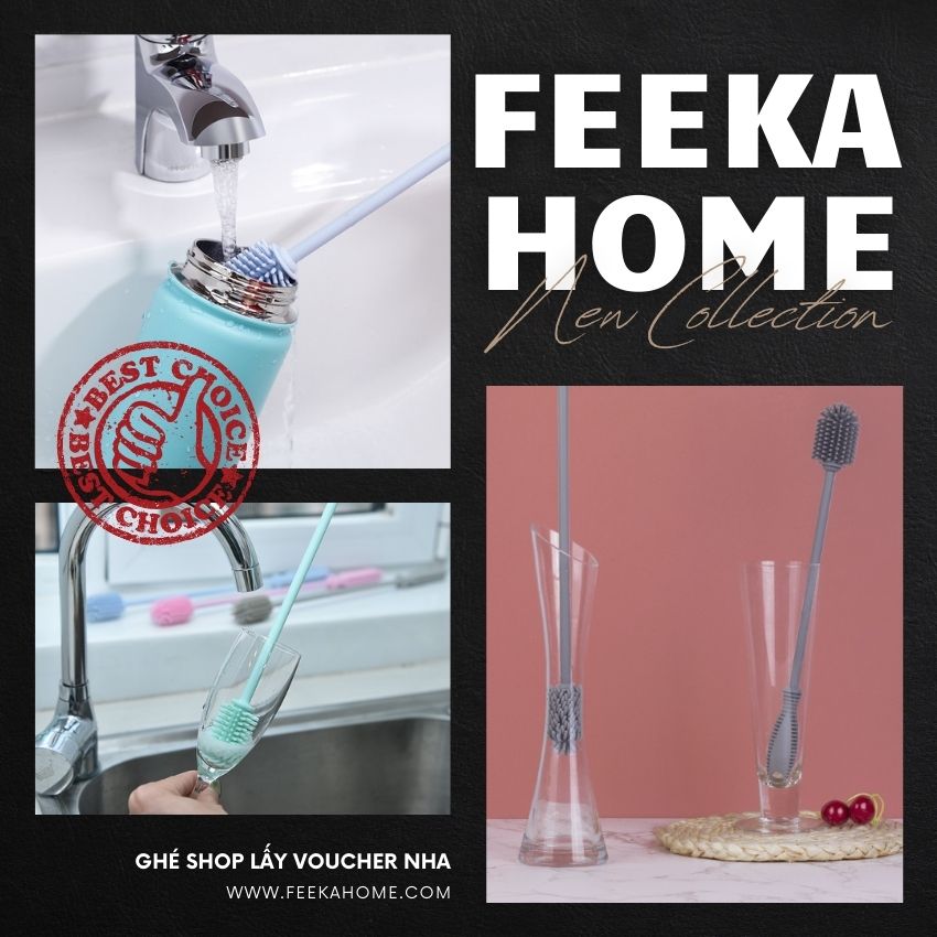 Cây cọ rửa bình sữa silicon FEEKA, dụng cụ cọ rửa ly - cốc - chén cao cấp 33cm