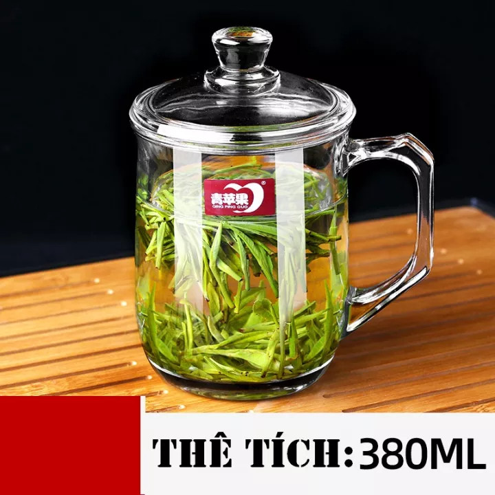 Ly thủy tinh có nắp thủy tinh cao cấp 380ml - Ly tách thủy tinh dày chịu nhiệt, ly làm quà tặng sang trọng