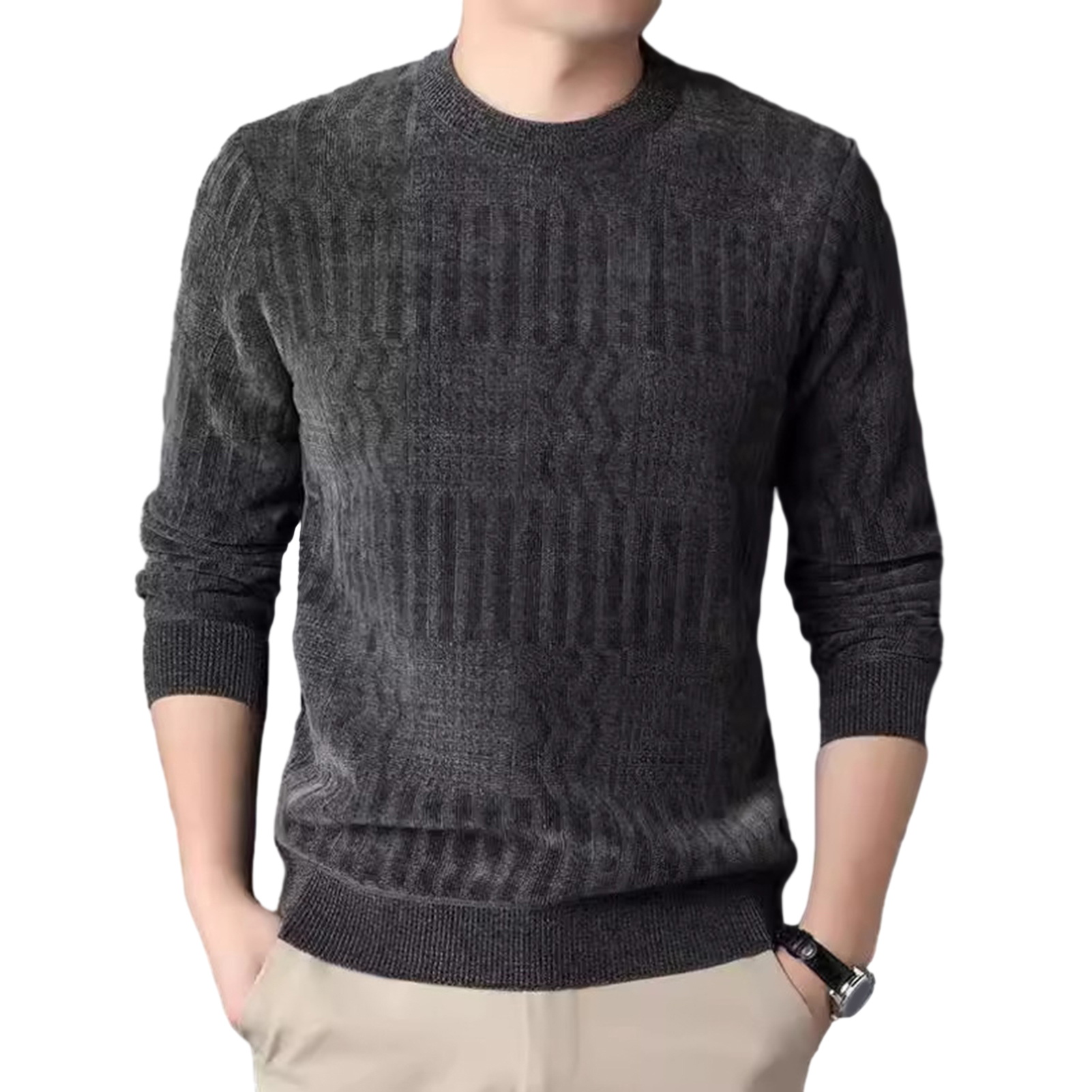 Tina Warmer, gemütlicher Herrenpullover, einfarbiger Herrenpullover, gemütlicher Strickpullover für Herren, warm, elastisch und Übergröße, perfekt für 21_voghion.com