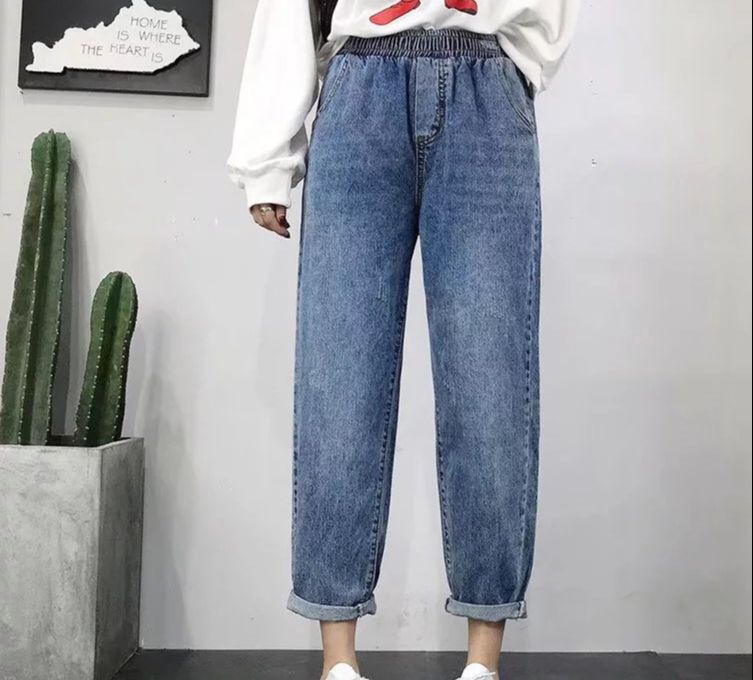 QUẦN BAGGY JEAN NỮ LƯNG THUN THỜI TRANG