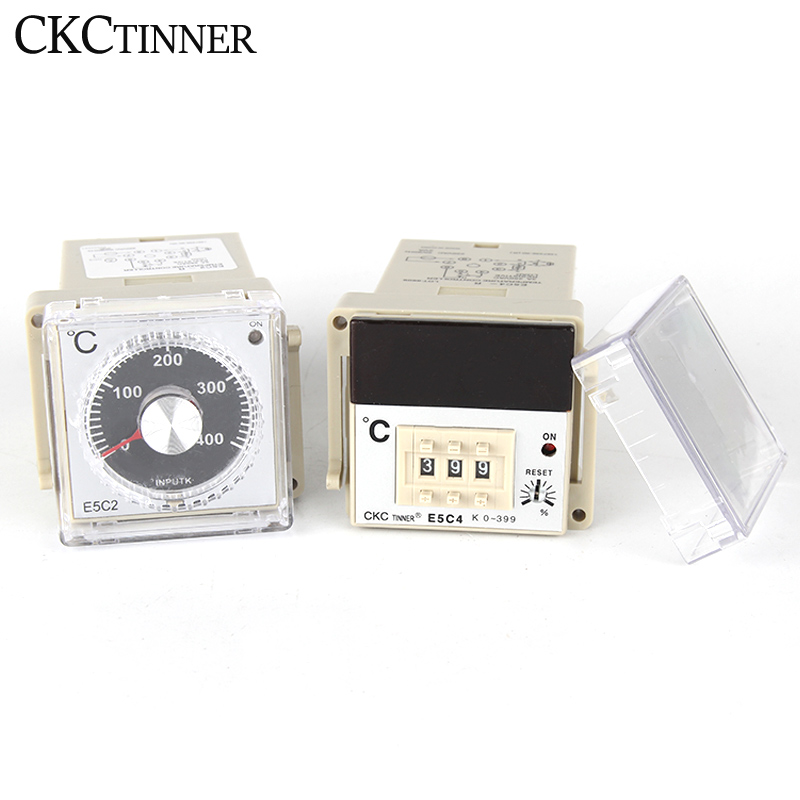 【Value Bundle】 e5c4/e5c2 digital display pointer knob temperature controller 0-399/0- Celsius K type/ PT100 type thermostat with socket 220V.