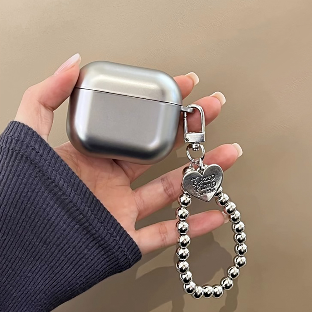 Cool Silver with Chain Airpods Case for AirPods 1 2 3 Pro Wireless Bluetooth Headphones Accessories Casing for Air Pods Earphone Charging Box Protective Cover Shockproof Shell