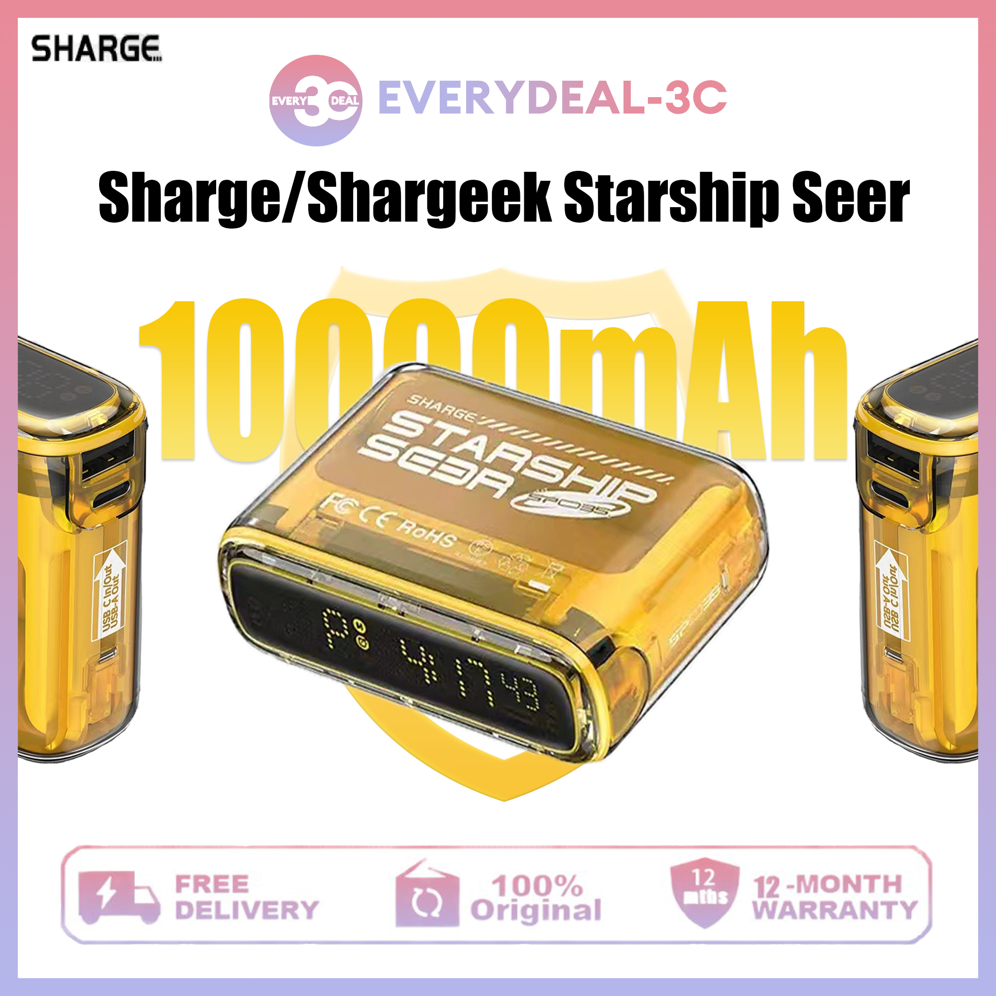 Sharge Starship Seer, 10000mAh USB-C Portable Charger with 35W Fast Charge  and Real-time Power Display, World's First Dual Output Power Bank with time  Function for iPhone, iPad, Samsung Galaxy, etc… 