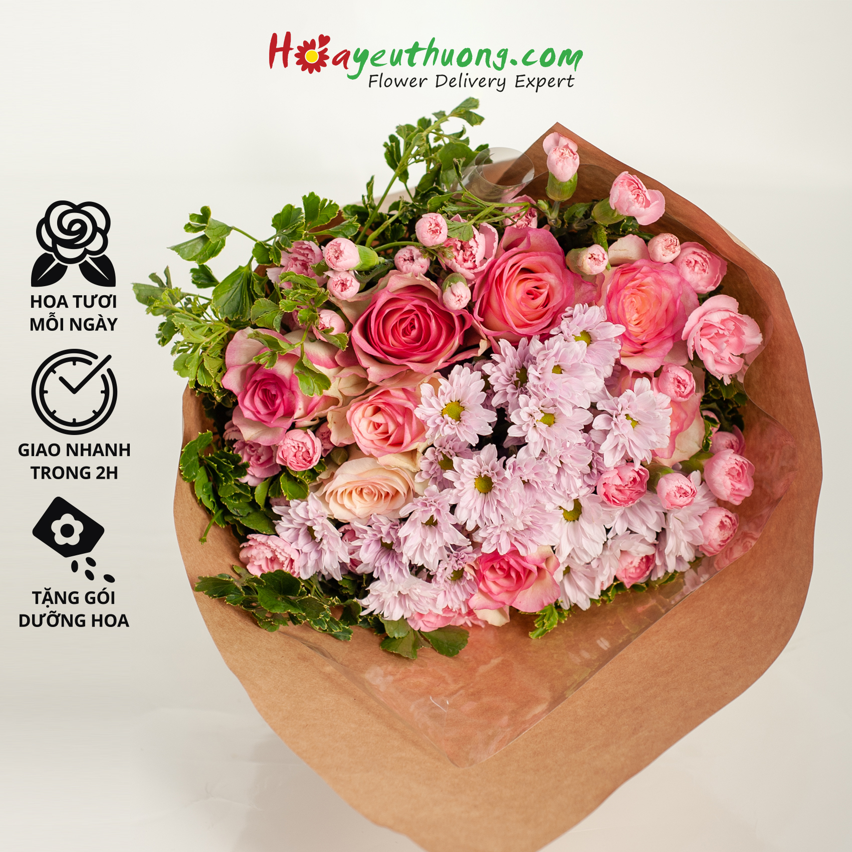 Tuổi Hồng - Combo hoa mix sẵn Hoayeuthuong, hoa Đà Lạt tươi cắm trang trí nhà cửa, văn phòng