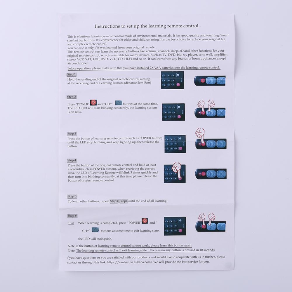 6-key Pure Learning Remote Control for TV STB DVD DVB HIFI