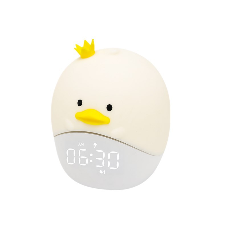 Bedside Sleeping Night Light Alarm Clock Electronic Clock Dimming LED Cartoon Table Lamp USB Charging Light Soft Silicone