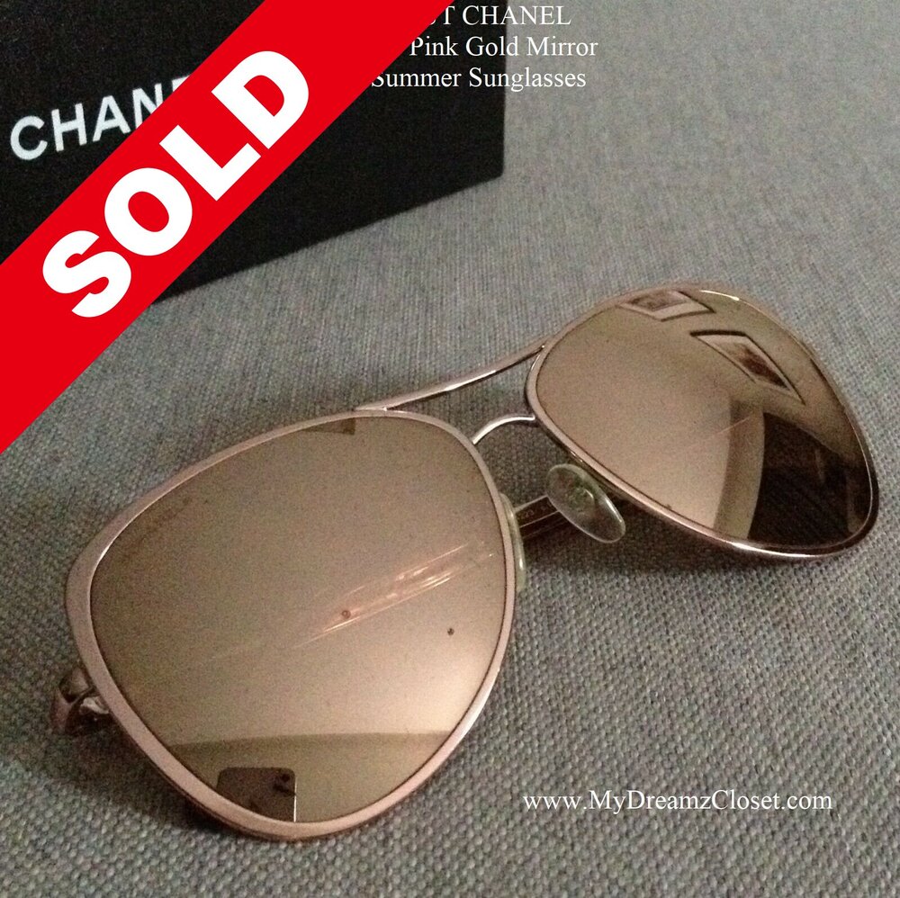 SOLD - SOLD OUT CHANEL 18K Rose Pink Gold Mirror Pilot Summer Sunglasses | Singapore